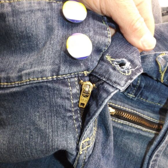 SCORPIO Denim Jumpsuit, 1 JR, Button front, low rise, Flare/fringe hem, Pockets - Picture 6 of 11